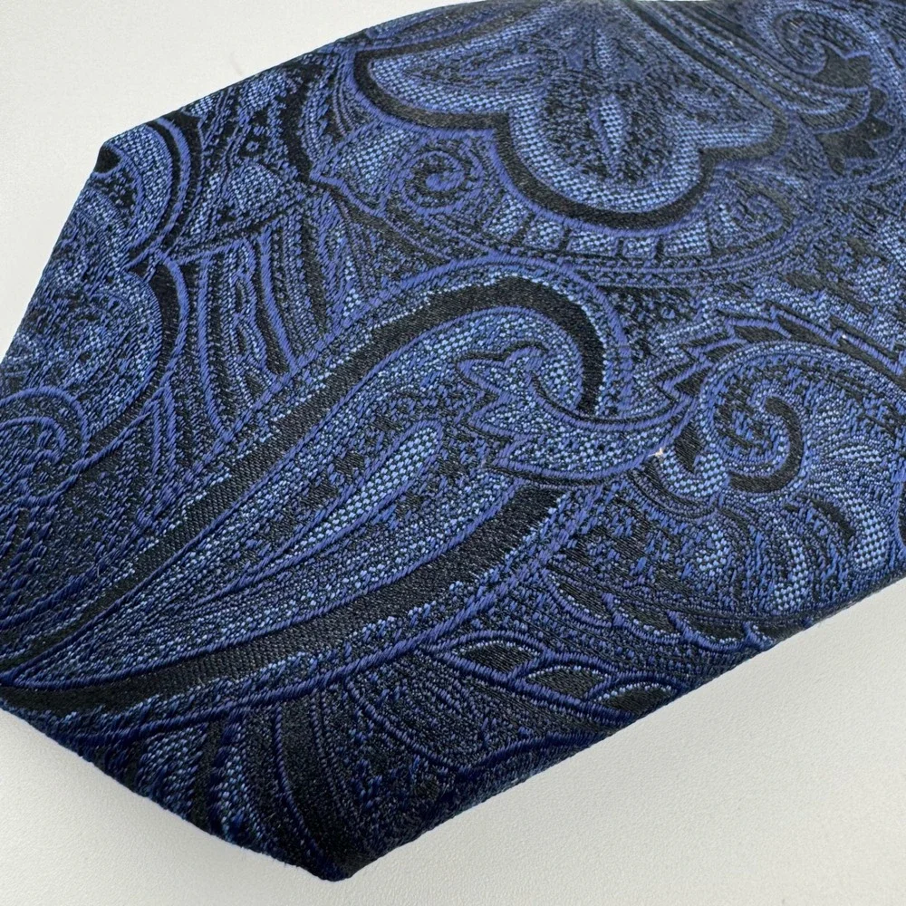 Michael Kors Tie Men Navy Blue Paisley Silk Jacquard Formal Business Necktie